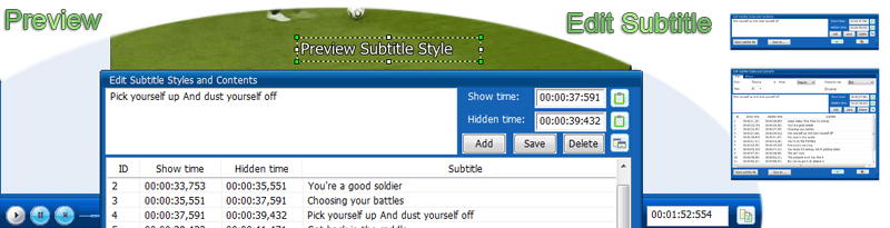 Preview - Edit Subtitle Styles and Contents